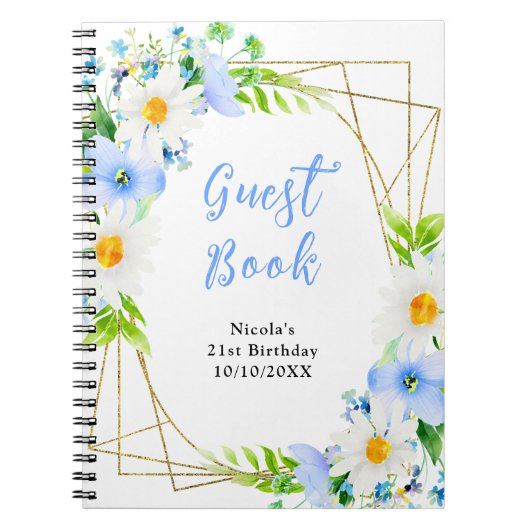 Forget Me Nots and Daisies Birthday Guest Book Notitieboek (Voorkant)