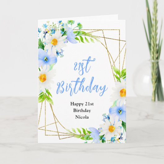 Forget-Me-Nots and Daisies Floral Birthday Kaart (Voorkant)