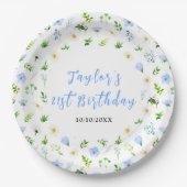 Forget-Me-Nots and Daisies Floral Birthday Papieren Bordje (Voorkant)