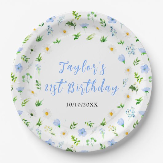 Forget-Me-Nots and Daisies Floral Birthday Papieren Bordje (Voorkant)