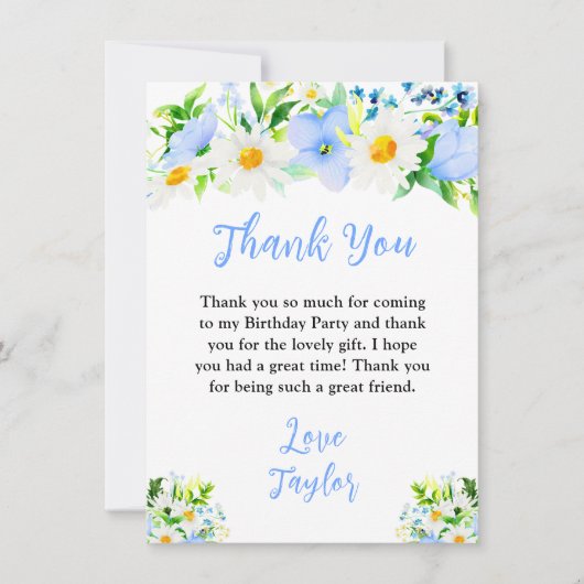 Forget-Me-Nots and Daisies Floral Birthday Party Bedankkaart (Voorkant)
