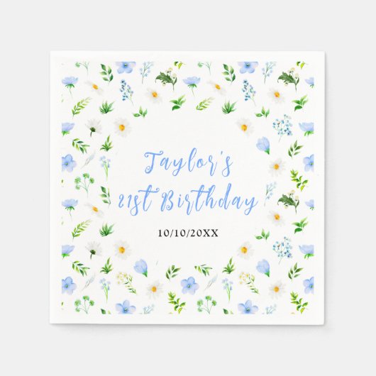 Forget-Me-Nots and Daisies Floral Birthday Servet (Voorkant)