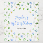 Forget-Me-Nots and Daisies Floral Birthday Wijn Etiket (Enkel label)