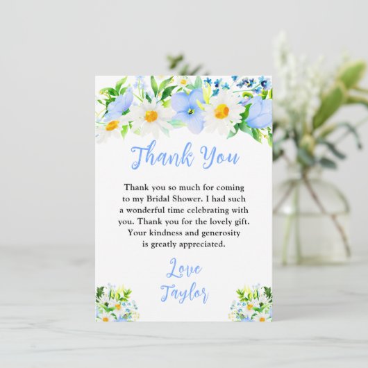 Forget-Me-Nots and Daisies Floral Bridal Shower Bedankkaart (Staand voorkant)