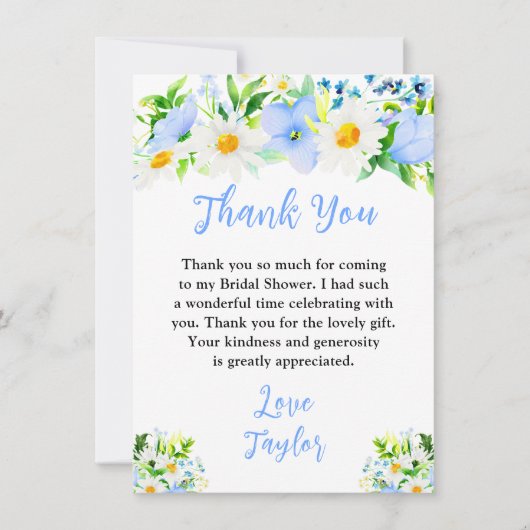 Forget-Me-Nots and Daisies Floral Bridal Shower Bedankkaart (Voorkant)