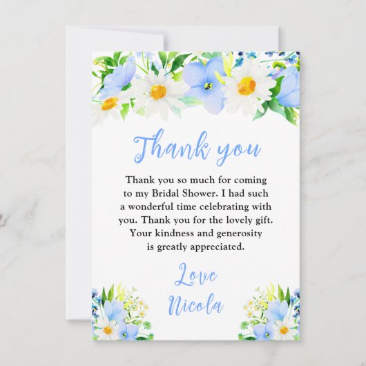 Forget-Me-Nots and Daisies Floral Bridal Shower Bedankkaart (Voorkant)