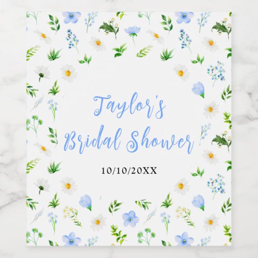 Forget-Me-Nots and Daisies Floral Bridal Shower Wijn Etiket (Enkel label)