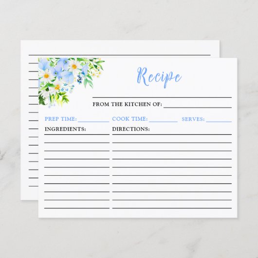 Forget-Me-Nots and Daisies Floral Recipe Card (Voorkant / Achterkant)