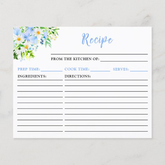 Forget-Me-Nots and Daisies Floral Recipe Card (Voorkant)