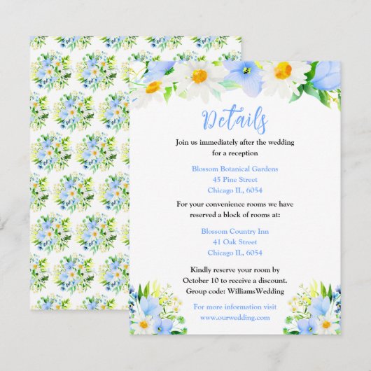 Forget-Me-Nots and Daisies Floral Wedding Details Informatiekaartje (Voorkant / Achterkant)