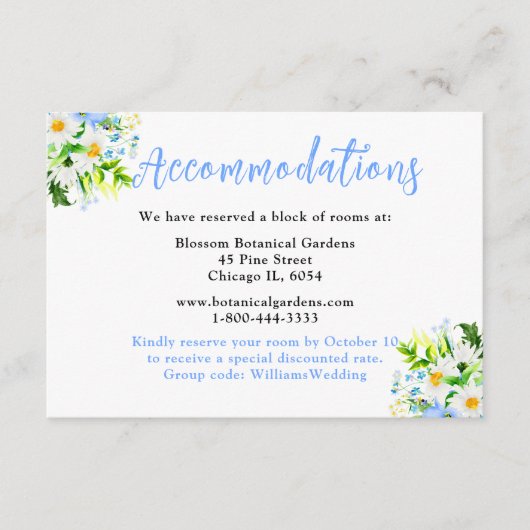 Forget-Me-Nots and Daisies Wedding Accommodations Informatiekaartje (Voorkant)
