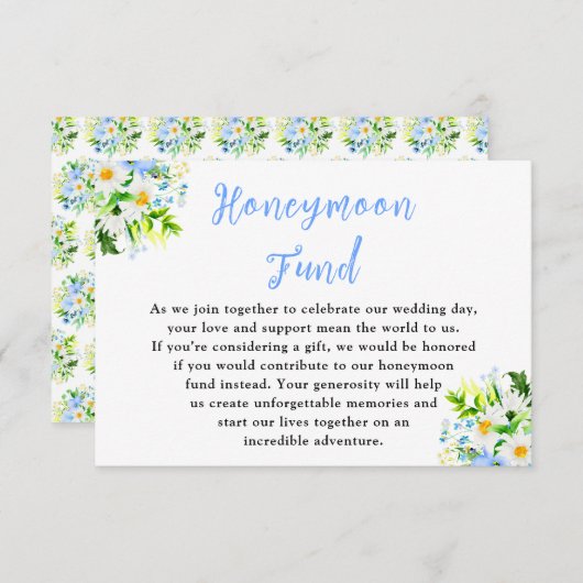 Forget-Me-Nots and Daisies Wedding Honeymoon Fund Informatiekaartje (Voorkant / Achterkant)