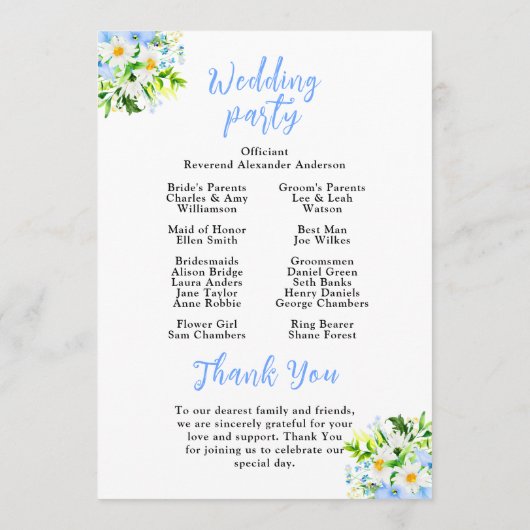 Forget-Me-Nots and Daisies Wedding Programmakaart (Achterkant)