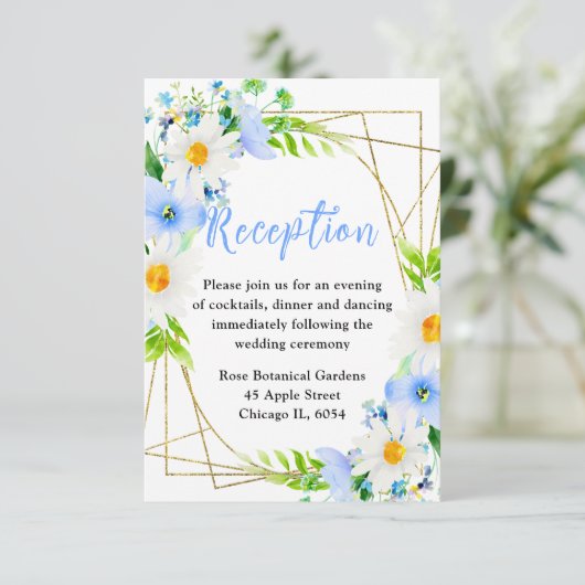 Forget Me Nots and Daisies Wedding Reception Informatiekaartje (Staand voorkant)