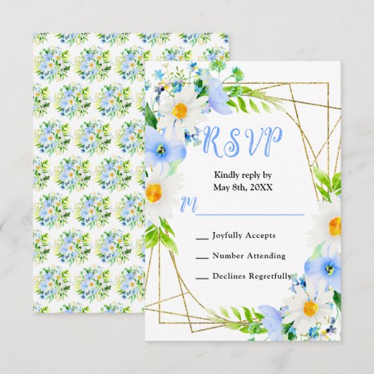 Forget Me Nots and Daisies Wedding RSVP Kaartje (Voorkant / Achterkant)