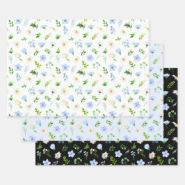 Forget Me Nots and Daisies with Foliage Pattern Inpakpapier Vel