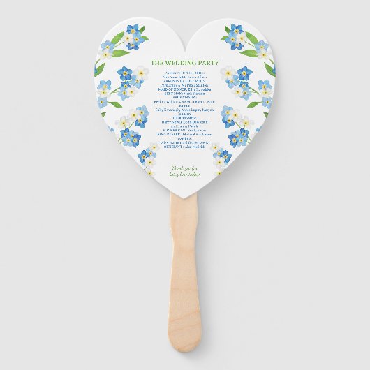 Forget-Me-Nots Blauw & Wit Trouwprogramma Handwaaier (Achterkant)