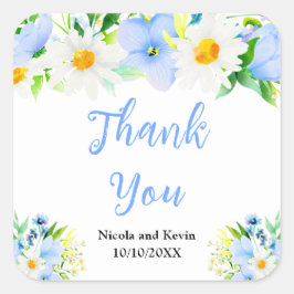 Forget-Me-Nots Daisies Floral Wedding Thank You Vierkante Sticker