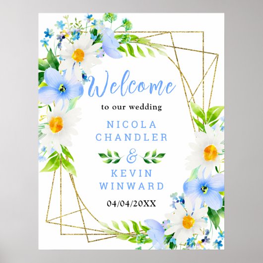 Forget-Me-Nots Daisies Floral Wedding Welcome Sign Poster (Voorkant)