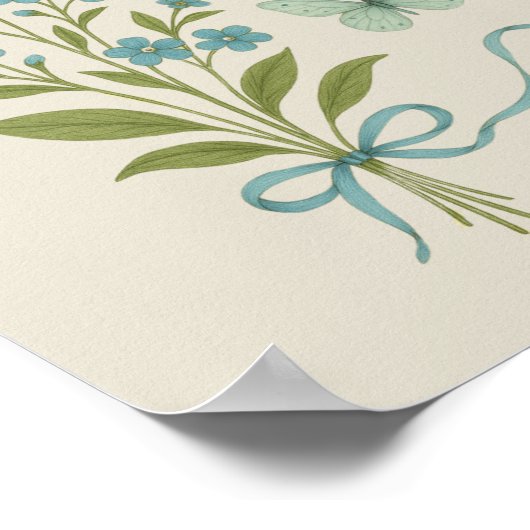 Forget-Me-Nots en Blauwe Vlinders - Botanisch Poster (Hoek)