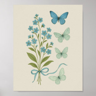 Forget-Me-Nots en Blauwe Vlinders - Botanisch Poster