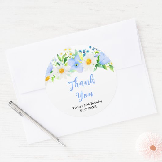 Forget-Me-Nots Floral Birthday Party Thank You Ronde Sticker (Envelop)