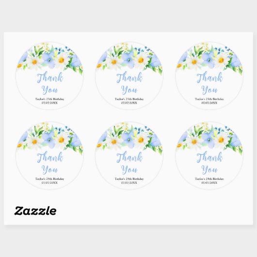 Forget-Me-Nots Floral Birthday Party Thank You Ronde Sticker (Vel)