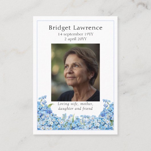 Forget-me-nots Memorial Photo Psalm 23 Prayer Card Visitekaartje (Voorkant)