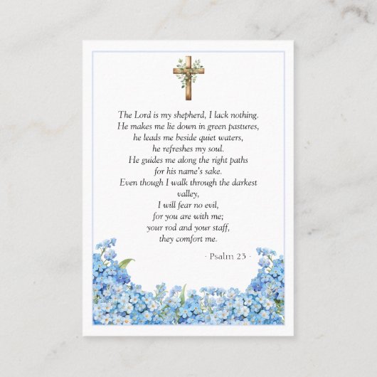 Forget-me-nots Memorial Photo Psalm 23 Prayer Card Visitekaartje (Achterkant)