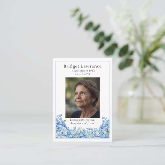 Forget-me-nots Memorial Photo Psalm 23 Prayer Card Visitekaartje (Staand voorkant)