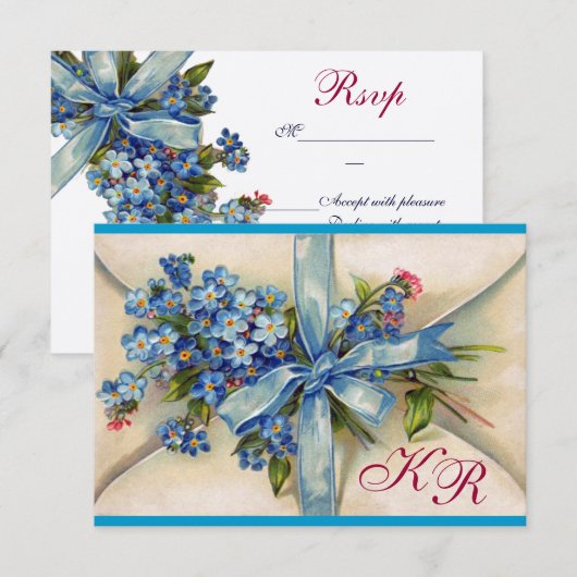 FORGET ME NOTS MONOGRAM BRUILOFT RSVP blauw zilver (Voorkant / Achterkant)