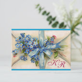 FORGET ME NOTS MONOGRAM BRUILOFT RSVP blauw zilver Kaartje (Staand voorkant)