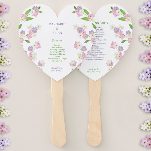 Forget-Me-Nots Roze & Paarse bruiloft programma Handwaaier