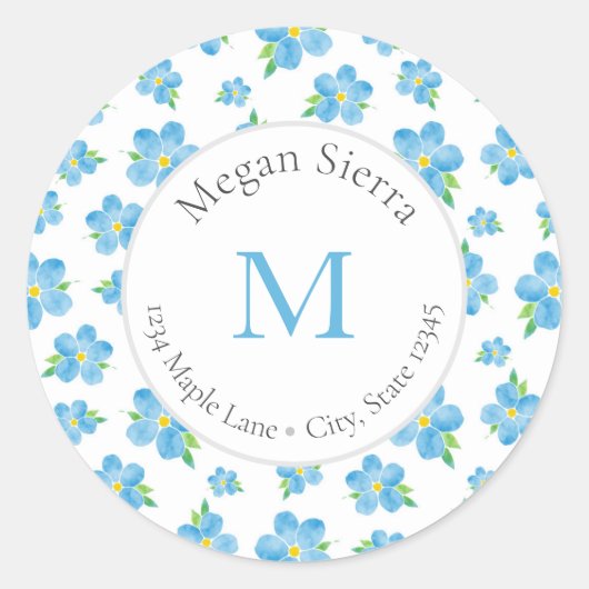Forget Me Nots Waterverf Bloempatroonlabels Ronde Sticker (Voorkant)
