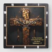 Forgiven Redemption Gold Cross Ephesians 1:7 Vierkante Klok (Voorkant)