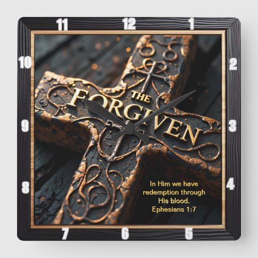 Forgiven The Cross Redemption Ornate Ephesians 1:7 Vierkante Klok (Voorkant)