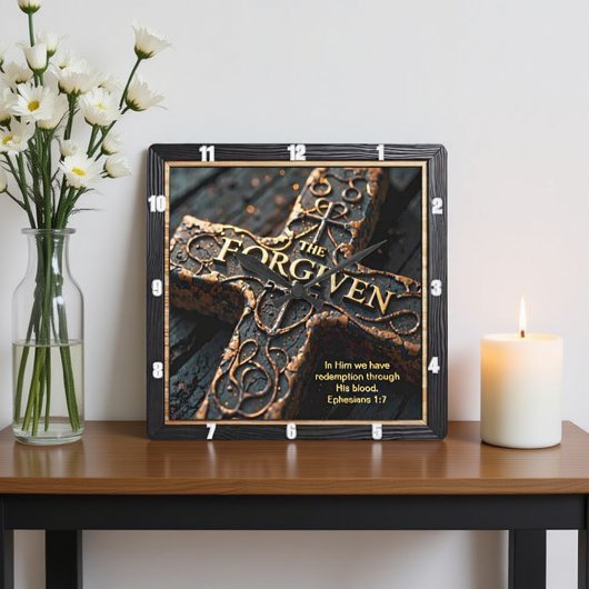 Forgiven The Cross Redemption Ornate Ephesians 1:7 Vierkante Klok