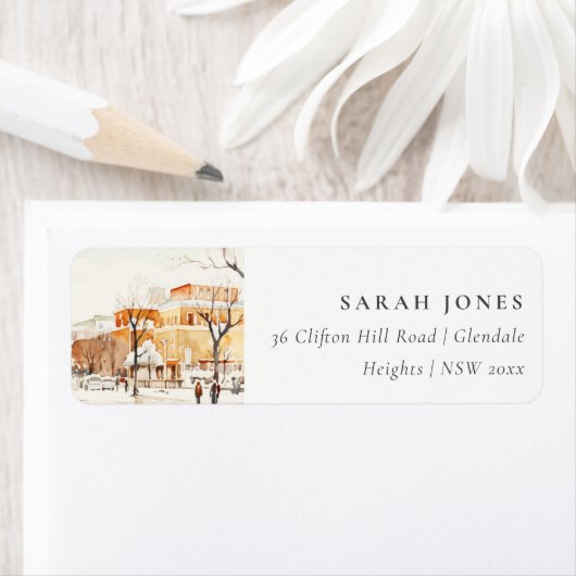 Forgo North Dakota City Scape Waterverf Adres Etiket (Insitu)