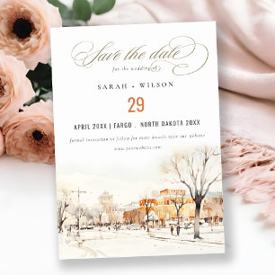 Forgo North Dakota City Scape Waterverf bruiloft Save The Date
