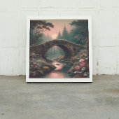 Forgotten Ivy Bridge in Twilight Misty Forest Canvas Afdruk