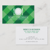 Fork, Bord, Knife Logo op Green Gingham Chef Visitekaartje (Voorkant / Achterkant)
