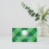Fork, Bord, Knife Logo op Green Gingham Chef Visitekaartje (Staand voorkant)
