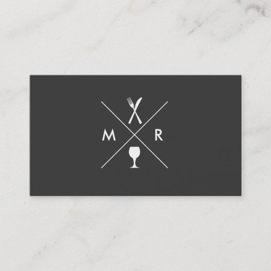FORK EN KNIFE LOGO-MONOGRAM OP DK GRAY VISITEKAARTJE (Voorkant)