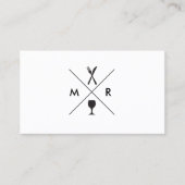 FORK- EN KNIFE-LOGO-MONOGRAM OP WITTE VISITEKAARTJE (Voorkant)