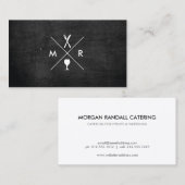 FORK EN KNIFE LOGO MONOGRAM OP ZWART HOUT VISITEKAARTJE (Voorkant / Achterkant)