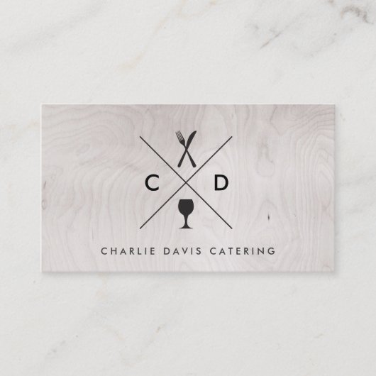FORK- EN KNIFE-MONOGRAM OP DE ACHTERGROND VAN GRIJ VISITEKAARTJE (Voorkant)