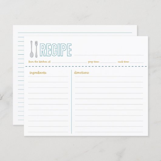 Fork en Spoon Blue Yellow Recipcard (Voorkant / Achterkant)