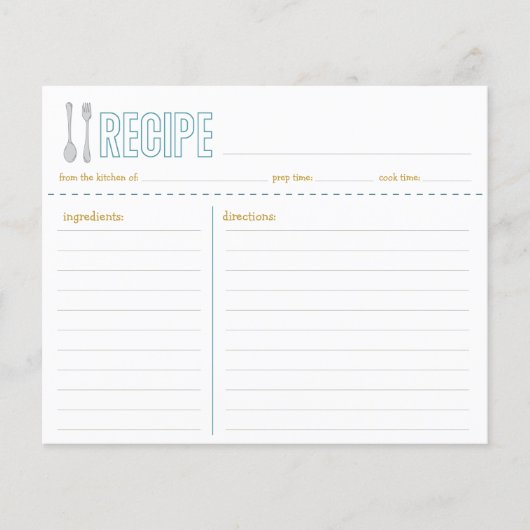 Fork en Spoon Blue Yellow Recipcard (Voorkant)