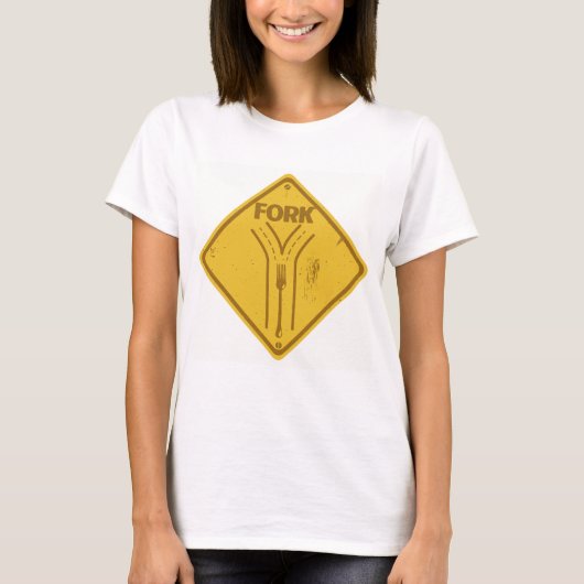 Fork in de weg grappig verkeersbord t-shirt (Voorkant)