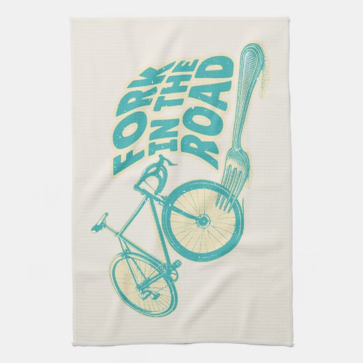 Fork in de weg Grappige fiets Theedoek (Verticaal)
